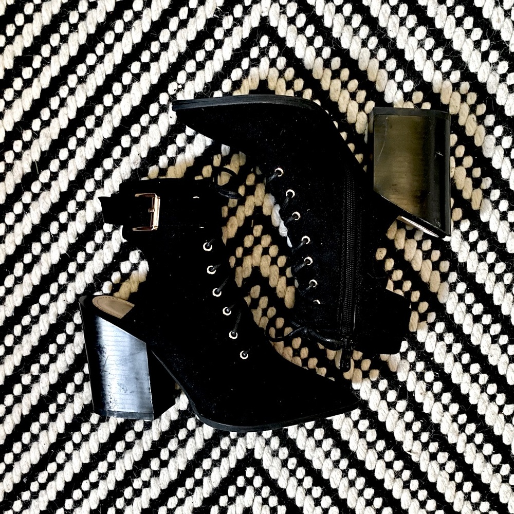 Nasty Gal Black Lace Up Booties - 37/6.5
